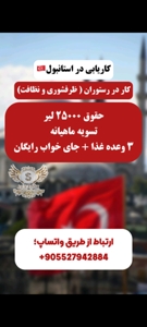 استخدام نیروی آقا جهت کار رستوران در استانبول